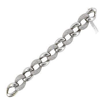 12-15 CT Natural Diamond Pavè Cuban Link Bracelet 18K White Gold 8" Inches