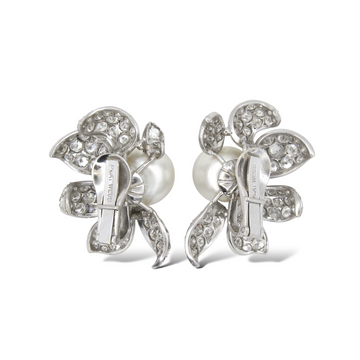 DAVID WEBB Natural Diamond 7.5-8.5 CT & South Sea Pearl Flower Earrings Platinum