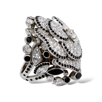 CHANEL Camélia Ganse Diamond Black Diamond Flower 18K White Gold Ring Size 53