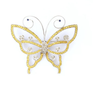 Butterfly Brooch Natural Diamonds 0.25 CT and Yellow Gemstones 14K Yellow Gold
