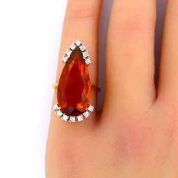 Estate 8.30 ct Madeira Citrine Quartz 18K Yellow Gold Ring Natural Diamonds