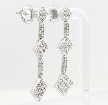 Estate Natural White 1 CT Diamond Dangle Earrings In 18K White Gold