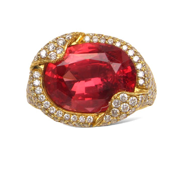 Natural Red Spinel 8 CT 18K Yellow Gold With Diamonds Ring GIA Certified