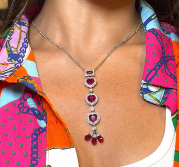 ORIANNE COLLINS Ruby and Diamond Necklace 1.90 CT 18K White Gold Impressive