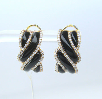Diamond and Black Onyx Gold Swirl Earrings 0.80 CT 18K Yellow Gold Designer