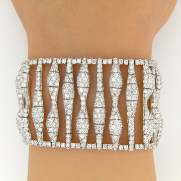 Multi Strand 30.00 CT Diamond Tassel Bracelet Wide Pave 18K White Gold Natural