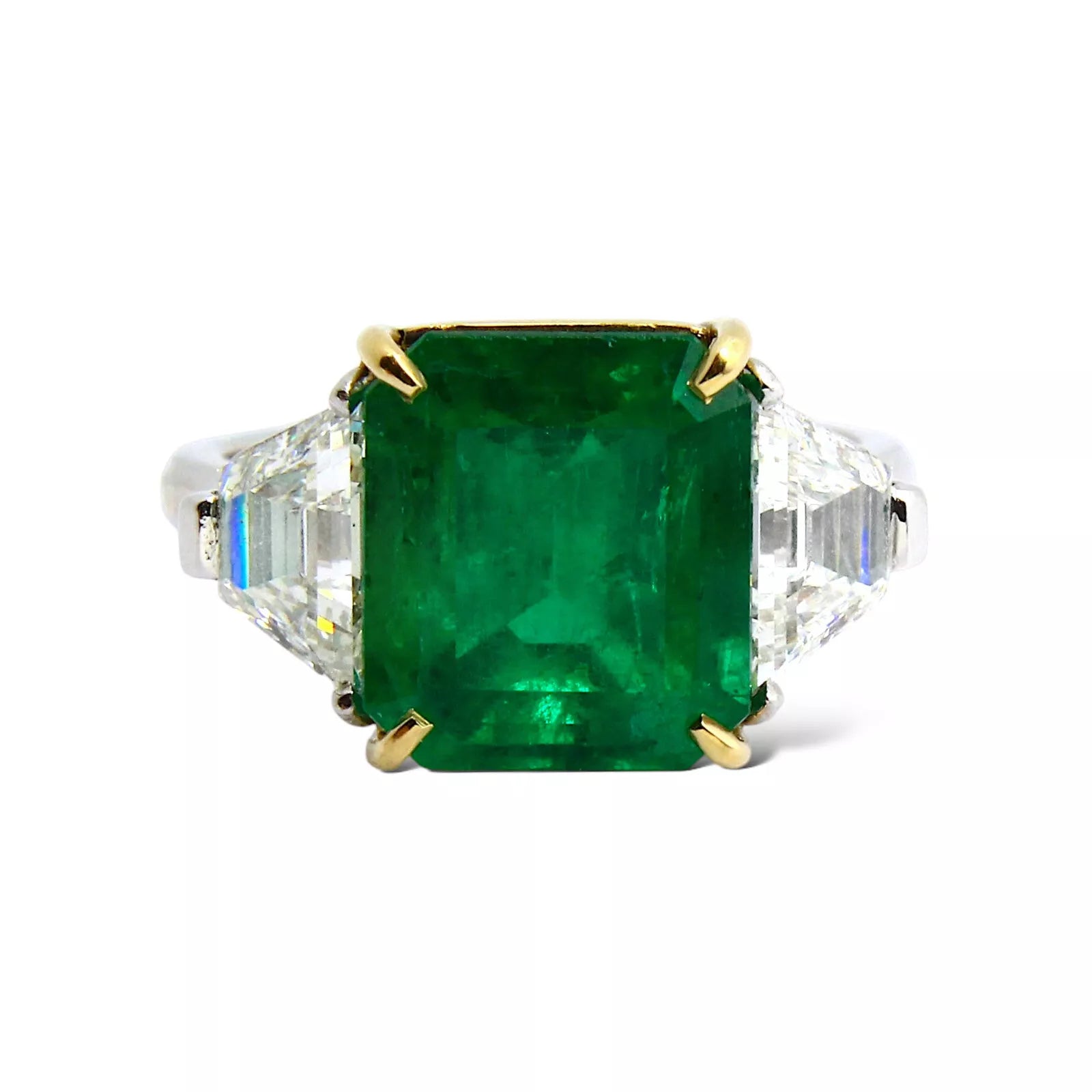 Colombian 5.10 CT Green Emerald and Diamond Platinum Ring AGL Certified PIRANESI