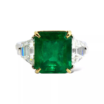 Colombian 5.10 CT Green Emerald and Diamond Platinum Ring AGL Certified PIRANESI