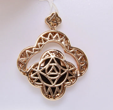 Large Estate 18k Rose Gold 1.31 ct Natural Diamond Black Onyx Clover Pendant