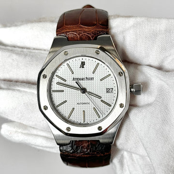 Audemars Piguet Royal Oak 36mm Vintage Steel Date White Waffle Dial Leather Band