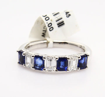 Estate 14K White Gold 1.25 CT Blue Sapphire 0.70 CT Diamond Vintage Ring