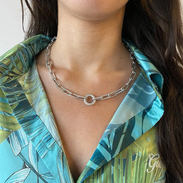 Paperclip Link Necklace 24.00 CT Diamond 18K White Gold 24 Inches Long Pave