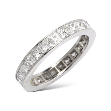Estate Eternity Band 1.94 CT Natural Diamond Princess Cut Platinum Ring Size 6