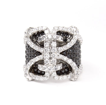 Black & White Diamond Wide Band Cocktail Ring 2.66 CT 18K White Gold