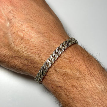 DAVID YURMAN Diamond Curb Chain Bracelet 8mm 925 Sterling Silver 7.5" Men’s