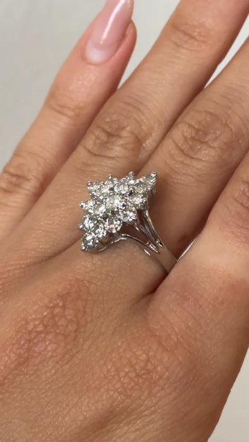 Diamond Cluster Cocktail Style Ring 2 CT 14K White Gold Size 6