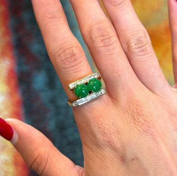 Green Natural Jade & Diamond 0.80 CT Platinum Gold Plated Vintage Ring