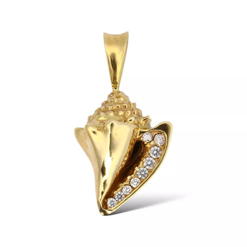 Conch Shell Sea Pendant 0.60 CT Natural Diamond 14K Yellow Gold