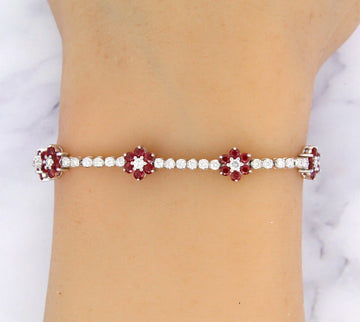 18K White Gold Estate Natural Ruby 2.94ct And Natural Diamonds 1.14ct Bracelet