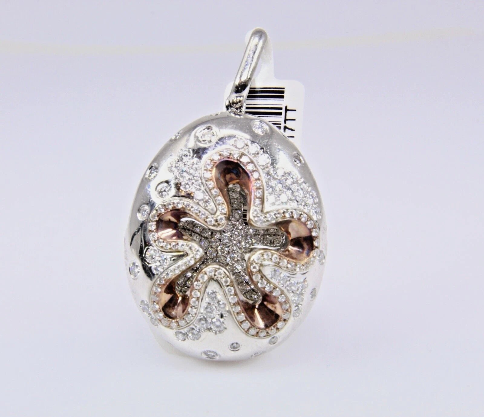 Sand Dollar Natural Diamond 18k White Gold Rose Gold Pendant
