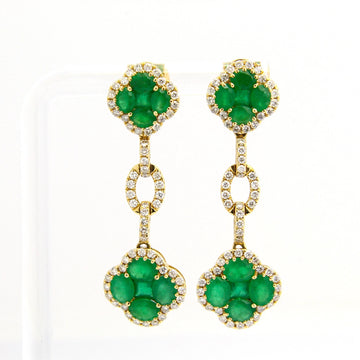 Estate Natural Diamond 0.65 CT and Emerald 2.25 CT 14K Yellow Gold Earrings