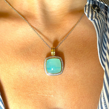 DAVID YURMAN Albion 18k Yellow Gold Blue Green Chalcedony Diamond Pendant