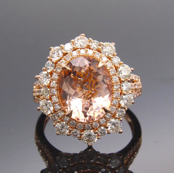 Morganite 4 CT Cocktail Diamond Halo Ring 14K Rose Gold Statement Piece