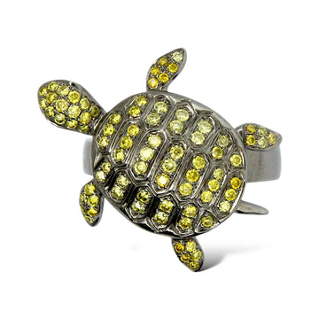 Estate Turtle 18K Black Rhodium Natural Yellow Diamond 0.73 CT Animal Ring
