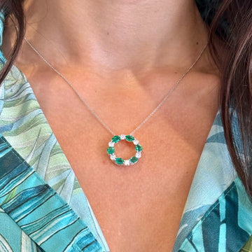 Estate Emerald 1.5 CT and Natural Diamond 0.80 CT Necklace 18K White Gold