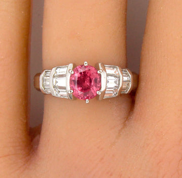 Pink Sapphire Diamond Ring 1.74 CT Platinum 950 Ring Size 6 1/2