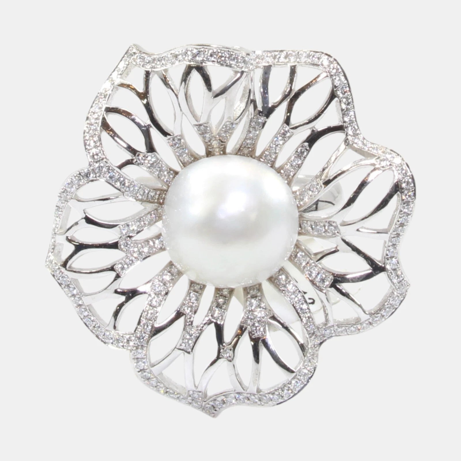 Estate 18k White Gold Southsea Pearl 1.35 ct Natural Diamond 18.1 g Ring Size 7