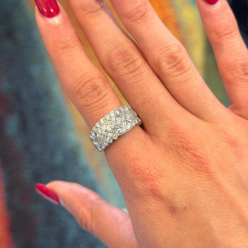 Diamond Round Baguette Wide Cocktail Style Band Ring 2 CT 14K White Gold