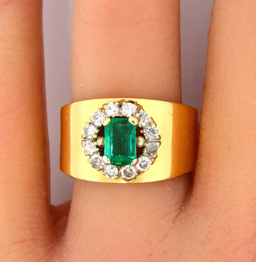 Estate 14k Yellow Gold 0.50 ct Natural Green Emerald Diamond Ring Size 7