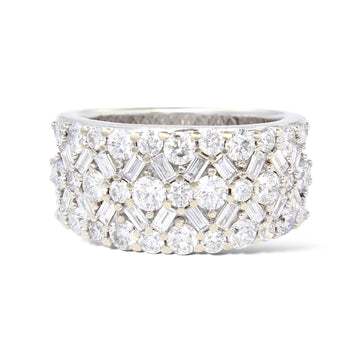 Diamond Round Baguette Wide Cocktail Style Band Ring 2 CT 14K White Gold
