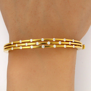 ROBERTO COIN Three Row Diamond Bangle Bracelet 18K Yellow Gold