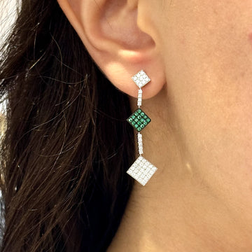 Estate Natural White 1 CT Diamond and Emerald 0.30 CT Earrings In 18K White Gold