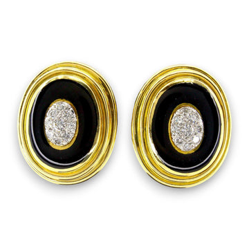 DAVID WEBB Black Onyx and 0.70 CT Diamond Clip On Earrings Dome 18K Yellow Gold