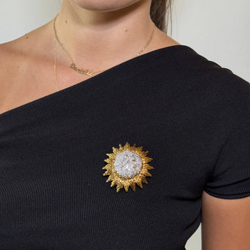 DAVID WEBB 6-8CT Diamond Sun 18K Yellow Gold Platinum Vintage Pin