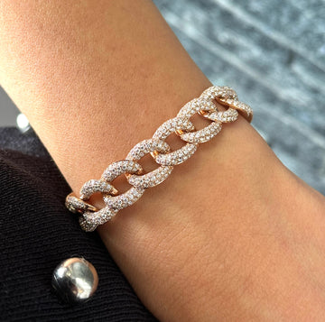 Diamond Cuban Link Bracelet 8 CT Heavy Iced Out Chain Style 14K Rose Gold