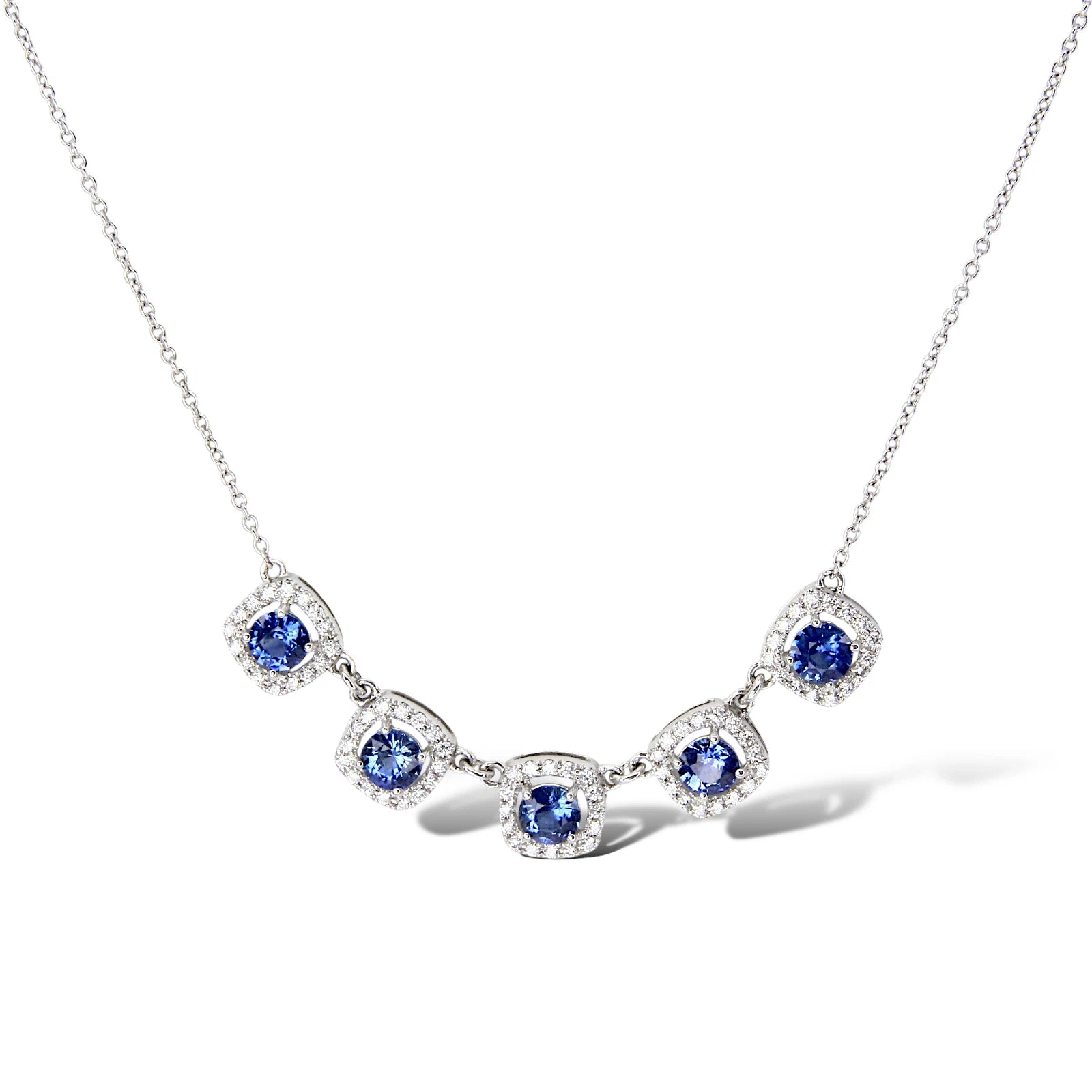 1.40 CT Sapphire and Diamond 0.34 CT Pendant Necklace 14K White Gold