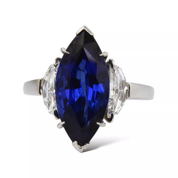 7.20 CT Blue Sapphire Marquise and Natural Diamonds Platinum Ring GIA Certified
