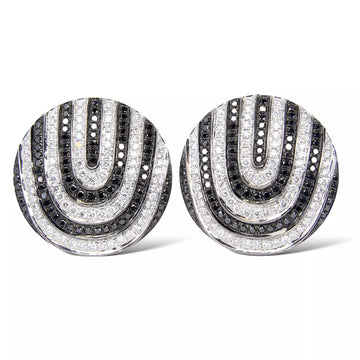2.98 CT Black and White Diamond 18K White Gold Round Earrings Art Deco Glamour