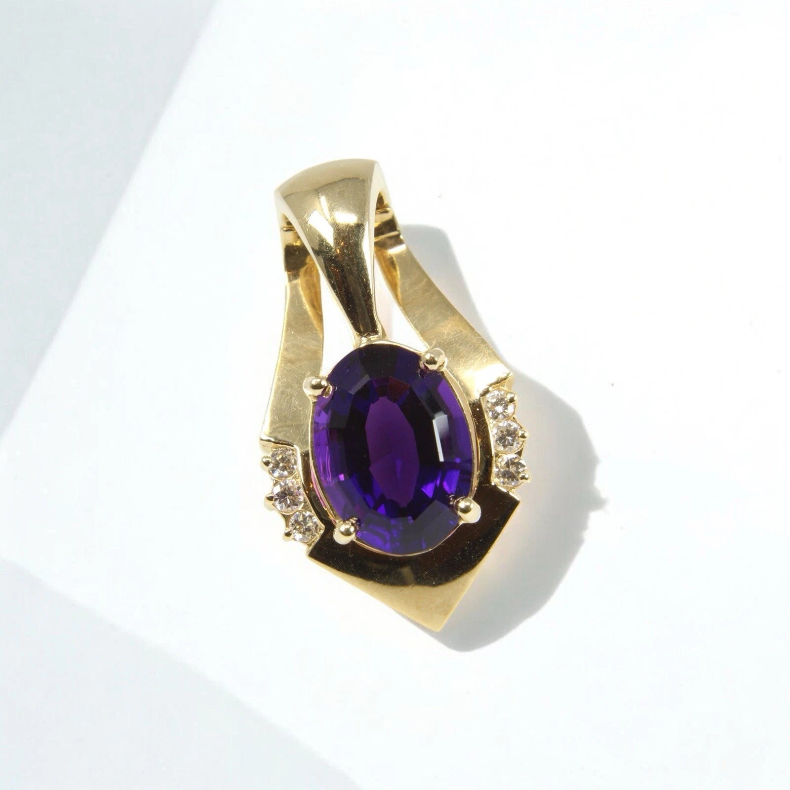 Estate Vintage Amethyst 5.25ct Diamond 0.35ct 14k Yellow Gold Slide Pendant