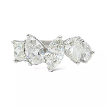 Anniversary Radiant Pear Marquise Diamond Band 5 Stone 18K White Gold 2.90 CT