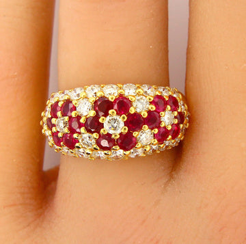 Estate 1.5 CT Natural Red Ruby 18K Yellow Gold 1.5 CT Diamond Ring Size 6 1/2