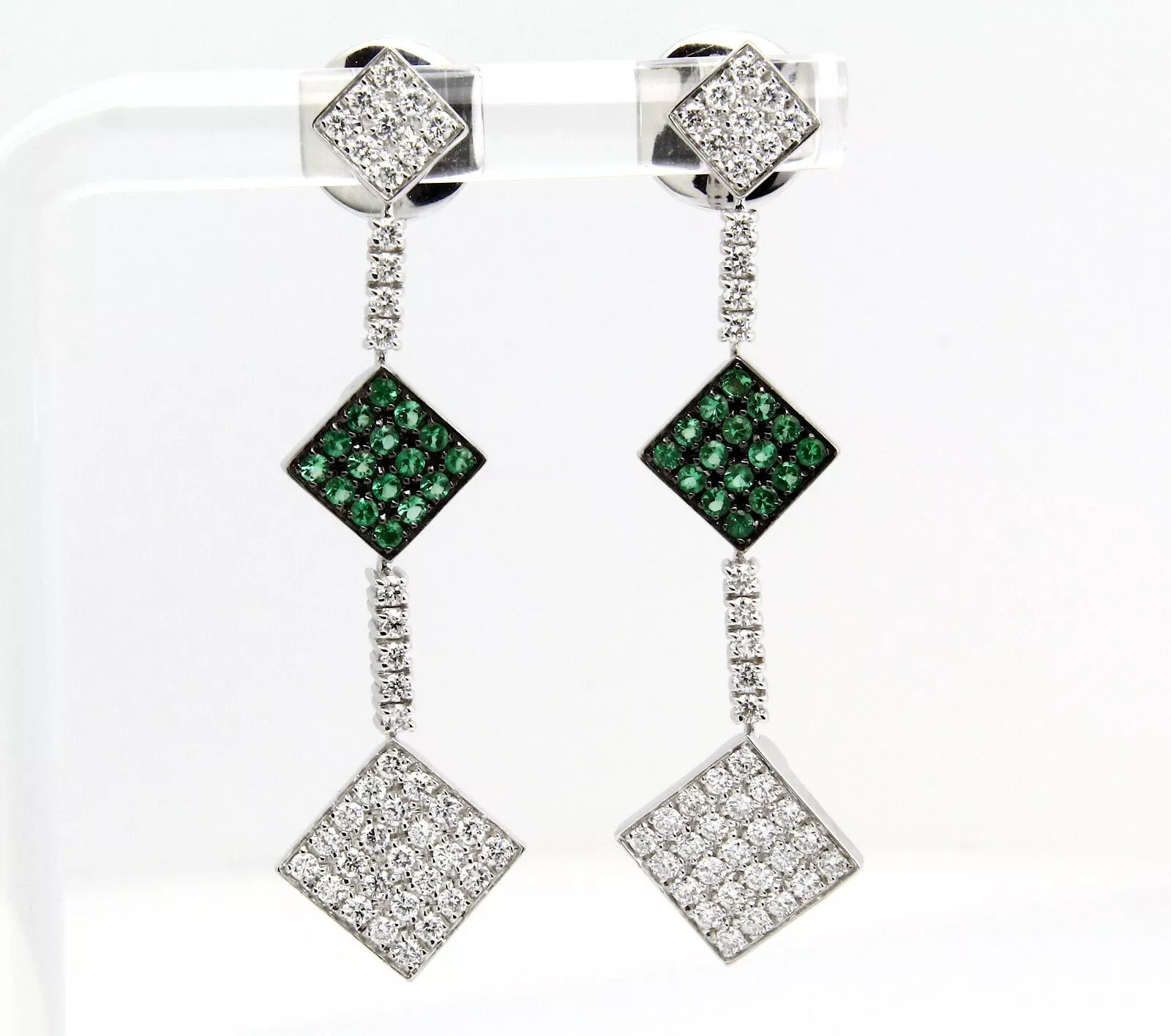 Estate Natural White 1 CT Diamond and Emerald 0.30 CT Earrings In 18K White Gold