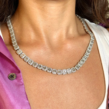 Diamond Tennis Necklace 19-20 CT 14K White Gold Multi Halo Iced  19.25" Inches
