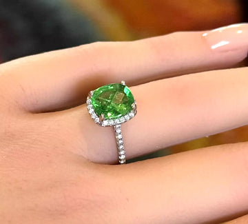 GIA 3.25CT Green Tsavorite LARGE 18K White Gold 0.40CT Diamond Ring Halo