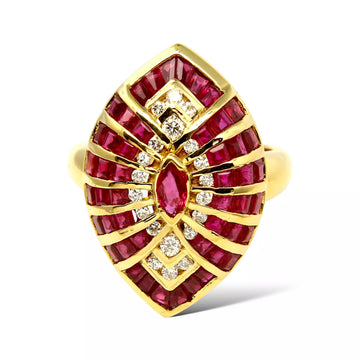 Estate 2.15 CT Natural Red Ruby 18K Yellow Gold Diamond 0.31 CT Ring Size 8 1/4