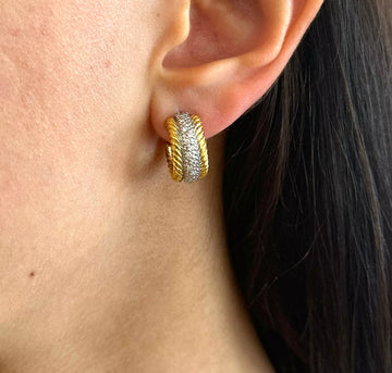 DAVID YURMAN Diamond Huggie Hoop Earrings 0.25 CT 18K Yellow Gold